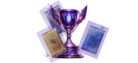 Season trophy flanked by two Gacha Grails packs